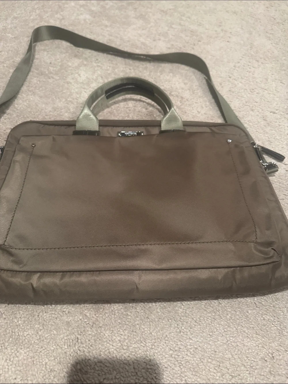 Tumi Olive Green Nylon Laptop Briefcase with Shoulder Strap